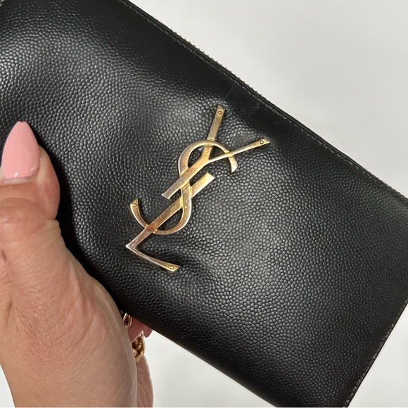 💯 YSL Saint Laurent Black Leather Zippered Wallet on Chain w/ auth cert - Picture 5 of 13